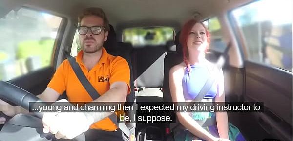  Redhead brit publicly rides driving instructor